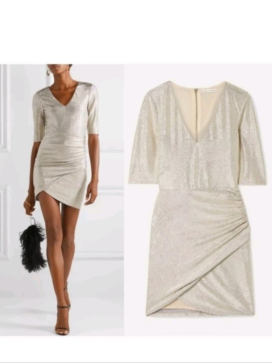 Alice + Olivia Judy dress with metallic V-Neck Mini Dress 0 New without tags. - Picture 2 of 16